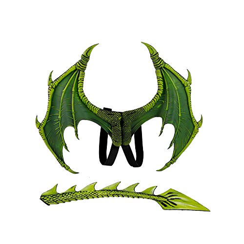 BaronHong Halloween Mardi Gras Costume Cosplay Demon Dragon Wings for Adult((Wing+tail)-green M)