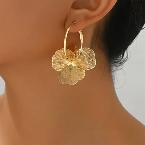 Elegant Gold Floral Hoop Earrings for Women - Statement Boho Jewelry for Spring & Summer Fashion - Image 4