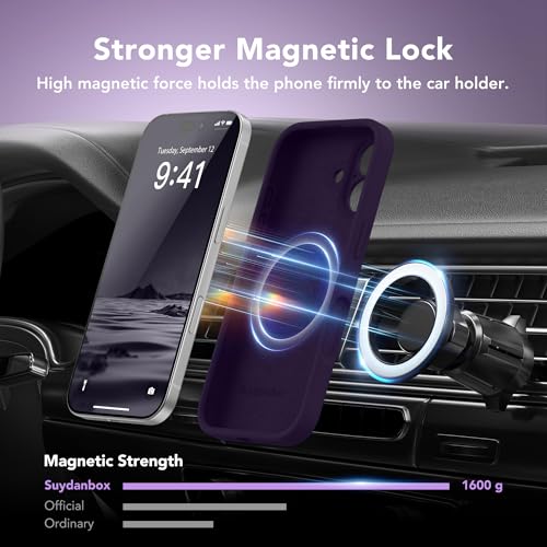 Image of Magnetic for iPhone 16 Case, Compatible with MagSafe, [Screen Protector + Full Camera Protection], Silicone Shockproof Anti-Scratch Protective Phone Case for iPhone 16 6.1 inch, Deep Purple