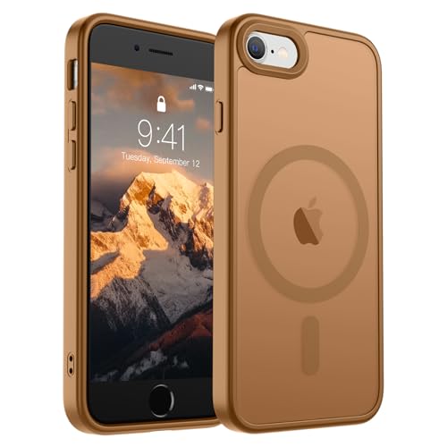 Image of SUPFINE Magnetic for iPhone SE Case 2022 (3rd) /2020 (2nd), iPhone 8 Case (Compatible with MagSafe) (Military Grade Drop Protection) Slim Translucent Matte Phone Case,Brown