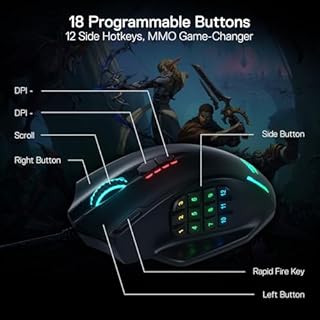 Redragon M908 Impact RGB LED MMO Gaming Mouse with 12 Side Buttons, Optical Wired Ergonomic Mouse with Max 12,400DPI, High Precision, 18 Programmable Macro Shortcuts, Comfort Grip
