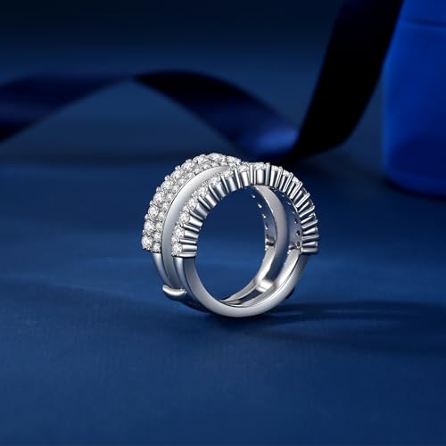 Moissanite Rings, Enhancer Guard Engagement Rings for Women, 2 Row Half Eternity Lab-Created Wedding Bands S925 Sterling Silver Round Cut D Color VVS1 Clarity (Size 5-11)2