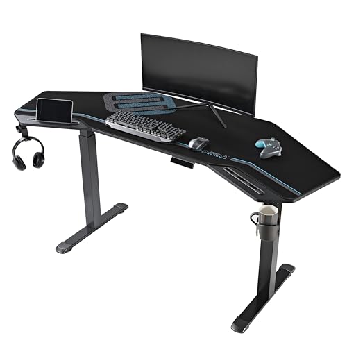 EUREKA ERGONOMIC Bureau réglable en hauteur en forme d'aile - Table de jeu électrique réglable en hauteur - Grand bureau de jeu pour le home office / studio...