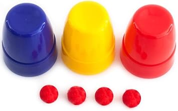 SUMAG Three Cups and Balls Plastic Magic Tricks Balls Appearing/Disappearing Close up Gimmick Comedy Magic Large - Multi-Colored