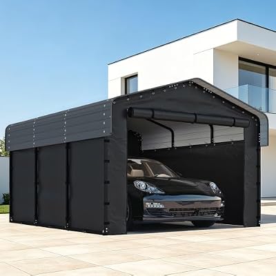 10 x 15 FT Weatherproof Metal Carport with Removable Sidewalls, Gray