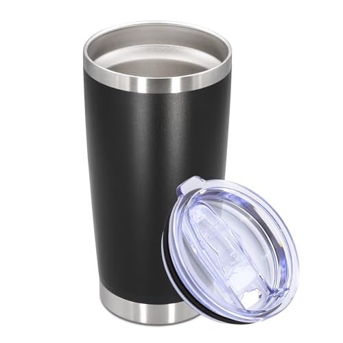 20oz Tumbler Stainless Steel Tumbler Cup with Lid Vacuum Insulated Double Wall Travel Mug, Durable Powder Coated Travel Coffee Tumbler Mug for Hot & Cold Drinks, Black,1 Pack