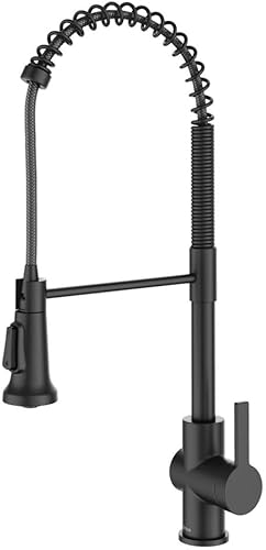 Kraus KPF-1691MB Britt - Grifo de cocina de 2 generación de estilo comercial desplegable con un solo mango, color negro mate