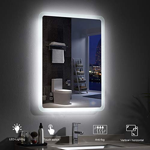 MIQU 600 x 800 mm LED Bathroom Mirror with Light Touch Sensor and Demister Anti-Fog Wall Mounted