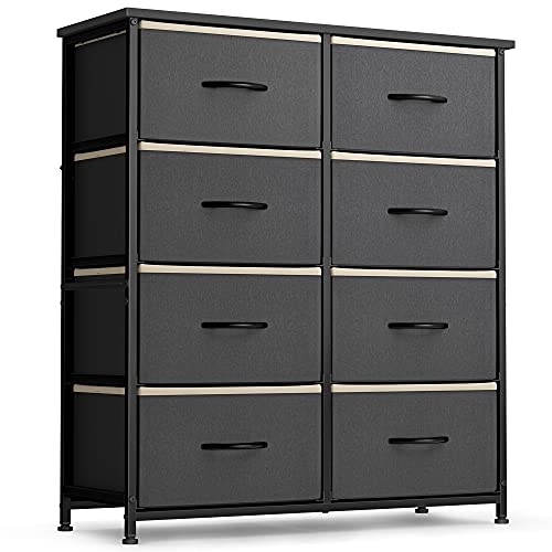 FEZIBO Dresser Organizer, Chest of Drawers-Dresser for Bedroom, Hallway, Entryway, Closets, Furniture Storage Tower-Steel Frame, Wood Top, 8 Drawers Organizer Units-Black Grey White Edge