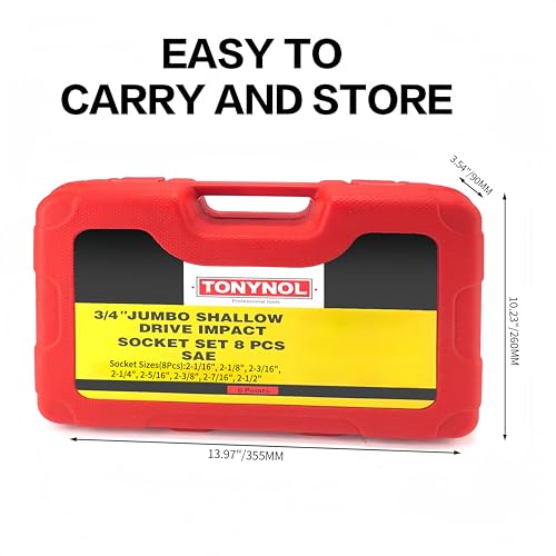 Image of TONYNOL 3 /4 Inch Drive Impact Jumbo Socket Set,6-Point,SAE(2-1 /16 inch to 2-1 /2 inch),8 Pcs,Cr-MO Steel,With a Storage Case