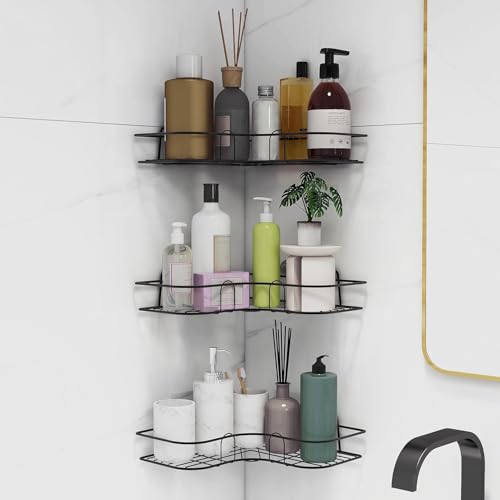 Image of HOUZA Bathroom Corner Rack - Self Adhesive, No Drilling Required, Metal Rack for Shower, Kitchen or Toilet Area - Space Saving (Pack of 3)