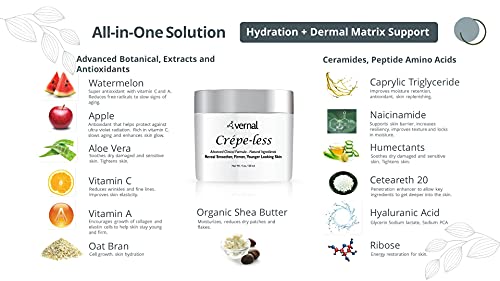 Vernal Crepe-less crepey skin firming cream to reduce crepey arms, neck & hands. Organic tightening cream to reduce thin wrinkled skin on arms, neck and body. Made in USA (4 Oz)