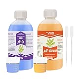 YINMIK Regulador de pH Hidropónico Universal, Kit de Ajuste de pH Hacia Arriba/Abajo (2 * 250 ml solución tampón premium), Eestabiliza y Es Apto Para Todos los Sistemas de Fertirrigación Hidropónica