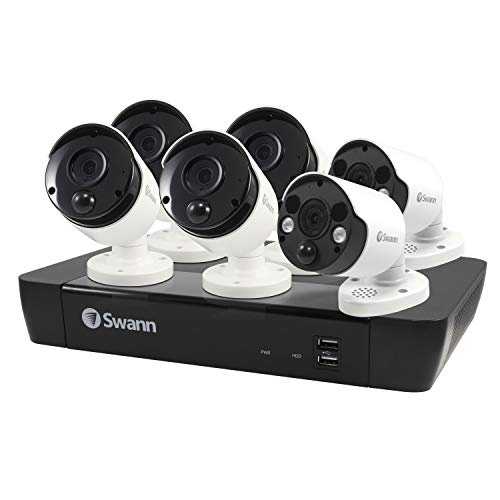 Swann 8 Channel 6 Camera Security System, Wired Surveillance 4K HD NVR 2TB HDD, 2 Way Audio, Indoor/Outdoor, Heat/Motion Detection + Night Vision, Spotlights + Siren, Google + Alexa, SWNVK-885804B2FB