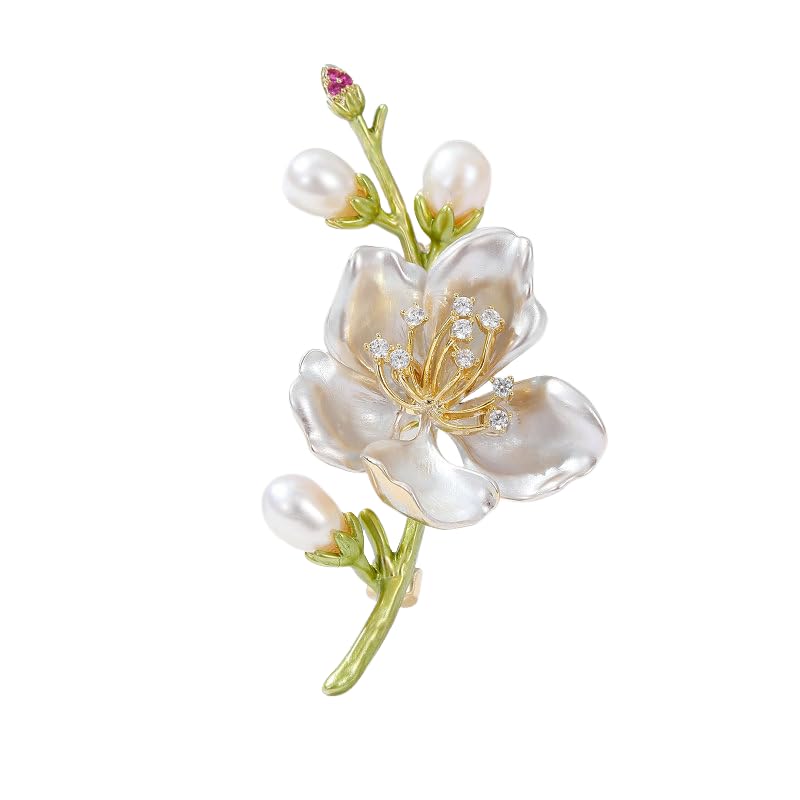 Image of 14K Gold Graceful Vintage Chinese Style Brooch Pin for Women, Freshwater Pearl Magnolia Flower Pink /White Pin, Ideal for Traditional Events, Women's Brooches & Pins