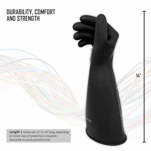 Image of MAGID Rubber Insulating Electrical Safety Gloves, Class 0 ASTM Compliant, Size 9, 14 inch Cuff, Lineman Electrician Voltage Protection, M014B9