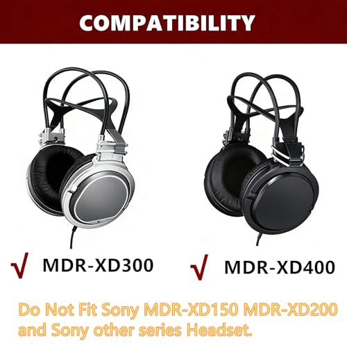 MDR-XD300 Almohadillas de Repuesto Mejoradas Compatibles con Auriculares Sony MDR-XD300 MDR XD400 en Cuero Proteico y Espuma de Memoria (Negro) miniatura 2