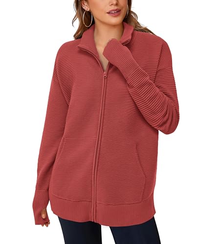 Image of PRETTYGARDEN Womens Long Sleeve Zip Up Ribbed Cardigan Sweaters