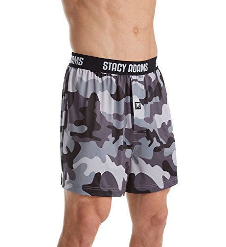 Stacy Adams Men's Camo Boxer Short, Black, Large