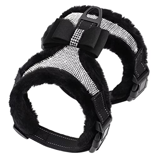 Beirui Soft Fleece Padded Dog Harness For Small Medium Dogs - Cute Rhinestone Dog Vest Harness With Sparkly Bow Tie - Reflective Safety Pet Puppy Harness For Walking And Party (Black,S) #TOP22