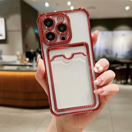 Couverture de portefeuille de placage luxe transparent et rouge pour iPhone 12