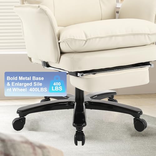 Image of Reclining Big and Tall Office Chair with Footrest, White