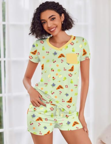 Image of Ekouaer Womens Pajama Sets Short Sleeve Pajamas for Women Sets Soft Lounge Sets Casual V Neck Sleepwear PJS