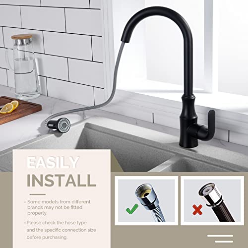 Faucet Spray Head Matte Black, Angle Simple Replacement Pull Down Sprayer, Sink Faucet Nozzle Sprayer With Stream And Spray Mode #TOP7