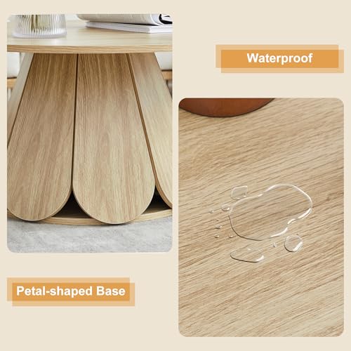 Image of Round Coffee Table, Modern Farmhouse Wood Circle Center Table with Pedestal Base for Small Space, Living Room, Apartment, Natural