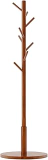 Wood Coat Rack Freestanding, Coat Stand with 8 Hooks, Kids Coat Tree with 3 height options and Sturdy Base, Rustic Coat Rack Small Hall Tree Brown YD-1008