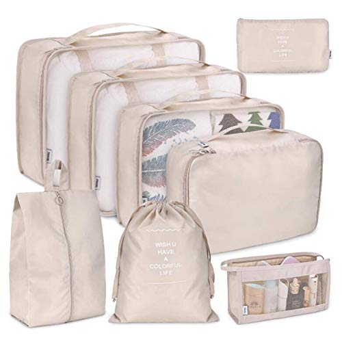 Organiseurs de Bagage, 8-en-1 Sacs de Rangement de Valise Voyage - Organisateurs de Valise Étanche, Cubes de Emballage Ultra léger pour Vetement, Vetement sous, Cosmétiques, Chaussures etc Cover