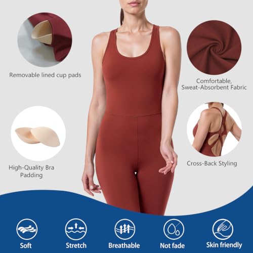Image of LOVESOFT Workout Jumpsuits for Women Sleevesless Bodycon Backless Unitard