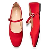 AprCoco Women's Flats Mary Jane Ballet Flats for Women Classic Square Toe Women Shoes Dressy Comfort Ankle Strap Flats for Women,Size 08，Red