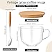 Sliner 6 Sets 16 oz Large Glass Coffee Mugs Gifts with Bamboo Lids Spoons Handle Vintage Clear Glass Tea Cups Jumbo Cute Coffee Bar Accessories for Hot Cold Iced Beverage Glassware