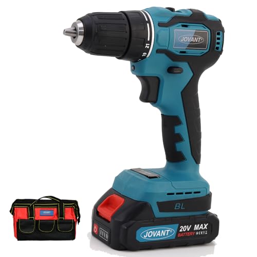 Cordless Drill, 3/8 Inch Keyless Chuck Power Driver Kit, Lightweight Drill, 21+1 Torque Setting, 2 Speed, LED Light, Bits, Electric Screwdriver(No Battery)-JOVANT