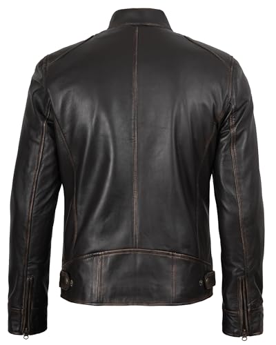 Decrum Mens Leather Jacket - Cafe Racer Style Real Lambskin Leather Jacket Men4