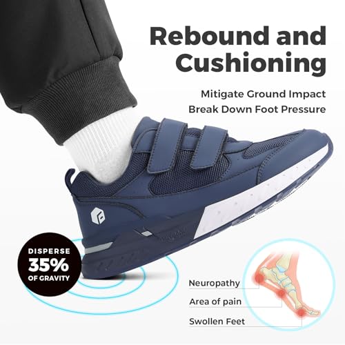 Image of FitVille Extra Wide Walking Shoes for Men Wide Width, Hook and Loop Orthopedic Sneakers for Swollen Feet Neuropathy - Rebound Core V8