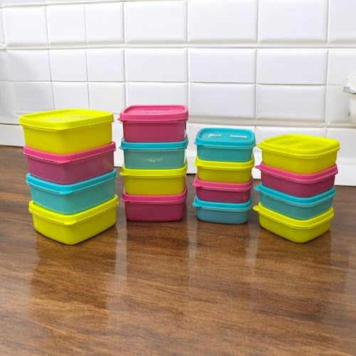 Image of C.S.M CSM Food Storage Containers, Square, Set of 16 (330ml x 8, 200ml x 8), Air Tight, BPA Free, Stackable, Multicolour