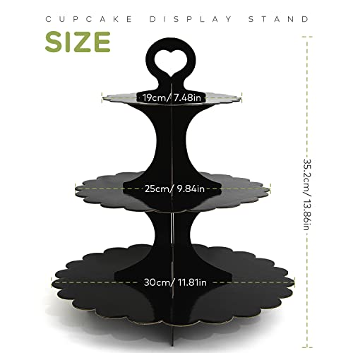 Humlindo 2 Pack 3 Tier Cupcake Stand Tower, Cupcake Tower, Black Cupcake Tier Stand, Cupcake Stand, Cup Cake Stand Cardboard Dessert Cupcake Stand Holder For Parties, Tiered Cupcake Stand (Black) #TOP4