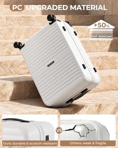 Image of LONG VACATION Luggage Sets, PC Lightweight Suitcase with Spinner wheels, 3 Piece Luggage Set with TSA Lock, Hard shell Suitcase Set, Checked Travel Suitcase (White, 3 Piece Set)