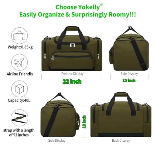 Image of 40L Gym Bag Sport Duffle Bag, 20 inch, Olive Green | Multi Pockets, Sturdy, Durable For Weekender, Travel, Workout, Training