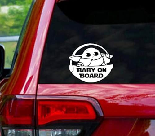 Image of Baby Yo-da on Board Decal Sticker Viynl White 5.5 inch Glass Window Car Laptop Wall Art