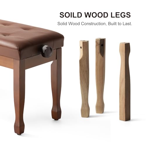 FILISITE Adjustable Height Duet Piano Bench Stool PU Leather Cushion, X760-2 Light Brown