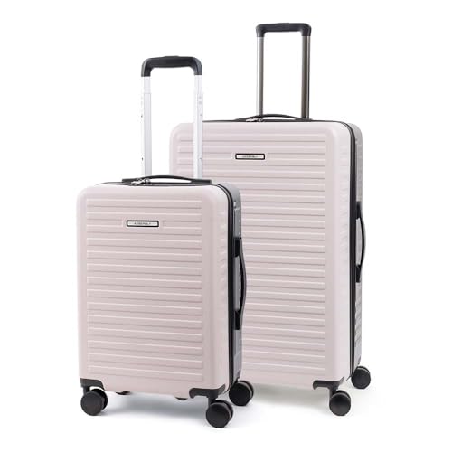 Image of Assembly Trolley Bags Set of 2- Cabin Small + Check-in Large with TSA Locks & 8 Spinner Wheels, Polycarbonate Hard Shell Trolley Bag Set for Business Travel & Vacations, Ivory+Grey, 20+28 Inch