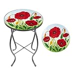 MUMTOP Outdoor Side Table - Small Mosaic Patio Tables, 14” Round Accent End Coffee Glass Plant Stand for Garden Living Room(Poppy)
