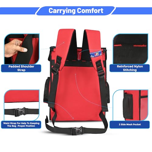 Image of Foldable Multi-Meal & Pizza Delivery Bag, Insulated Thermal Food Carrier, Leak-Proof, Lightweight, Red (14 x 6 x 18 Inch)
