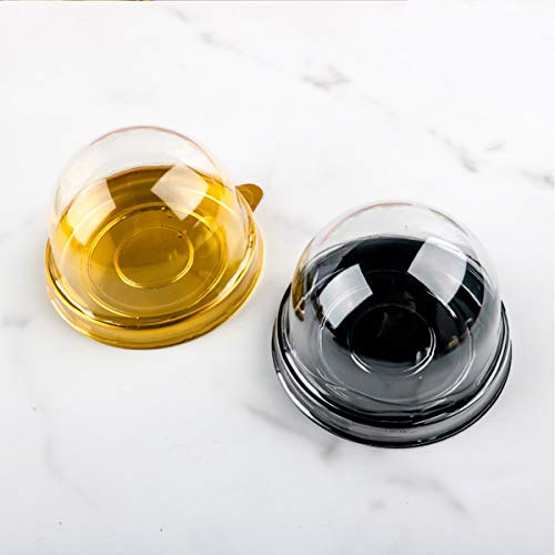 Dceyaor 50 Set Clear Plastic Mini Cake Box, Round Cupcake Holders Plastic Egg-Yolk Puff Container Mooncake Dome Boxes Baking Packing Box (Gold, 3.1 Inch) #TOP3