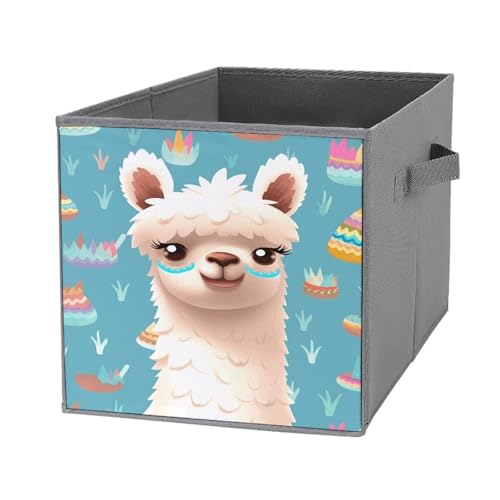 Cubes de rangement pliables à poignée renforcée et motif alpaga - 2