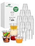 UMT Plastar Plastic Portion Cups with Lids 4 oz 200 Sets Disposable Cups for Meal Prep Salad Dressing Jello Shots Souffle Condiment Dipping Sauce