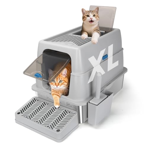 Nobleza Stainless Steel Litter Box, Extra Large Open-Top Enclosed...